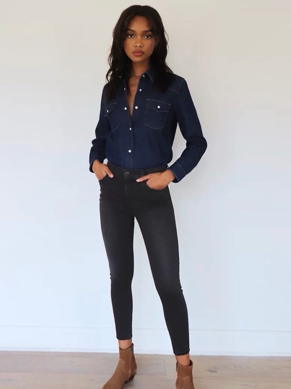 Denim Forum The Nico Mid Rise Skinny Croo jeans in faded black raw hem, zip